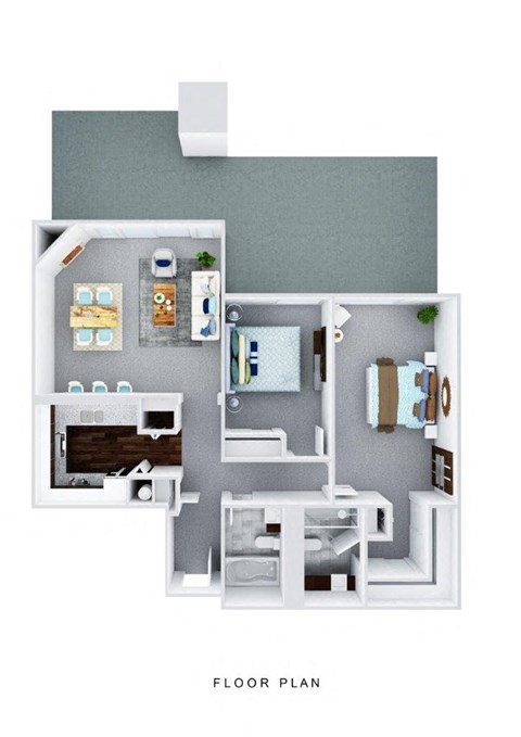 Floor plan for 2 beds, 2 baths, 922 sqft